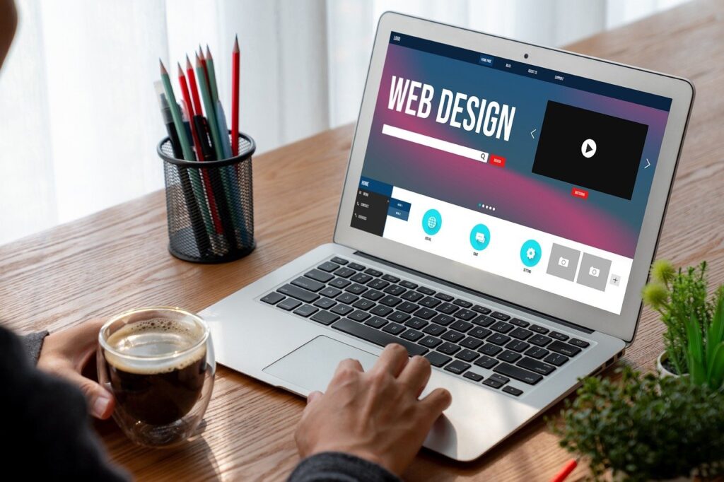 Website development design on computer screen